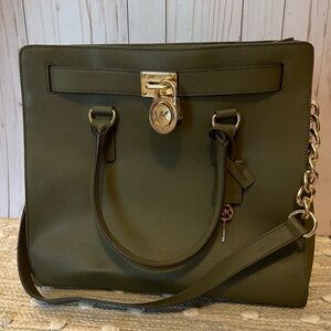 Michael Kors Hamilton Traveler Olive Color with matching wallet